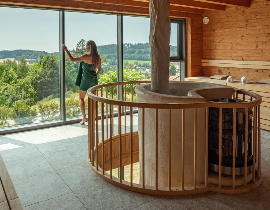 Ausblick Sommer in der Holzfällersauna