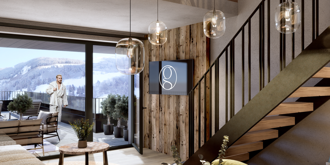 Weißes Bett mit Kissen und Sonnenlicht durch Jalousien im Glockna Zimmer