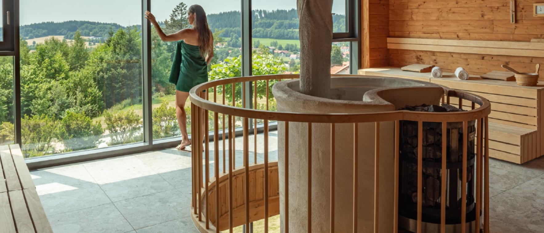 Ausblick Sommer in der Holzfällersauna