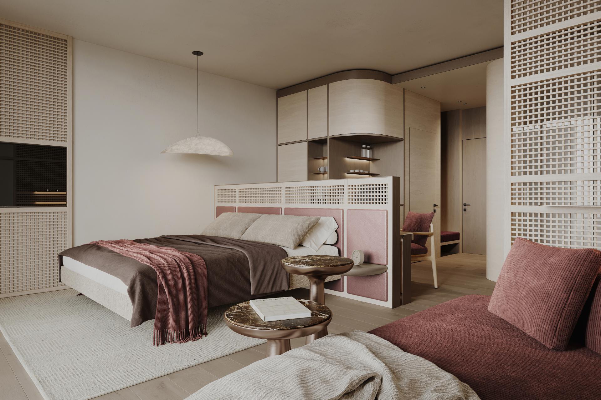 Modernes Gästezimmer im Hotel Monika mit Bett und Sitzecke