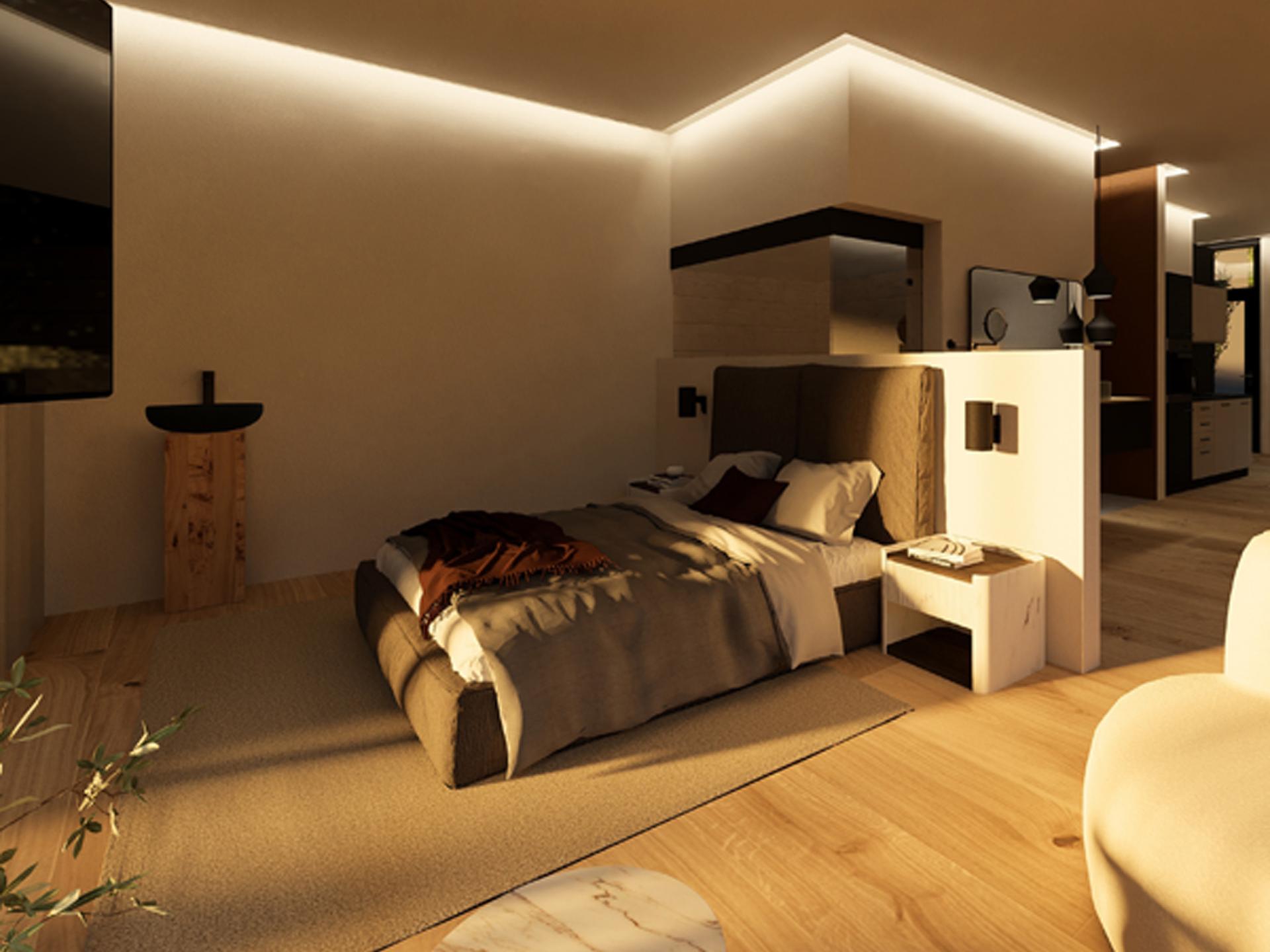 Cubea Schlafzimmer mit modernem Design und gemütlicher Beleuchtung
