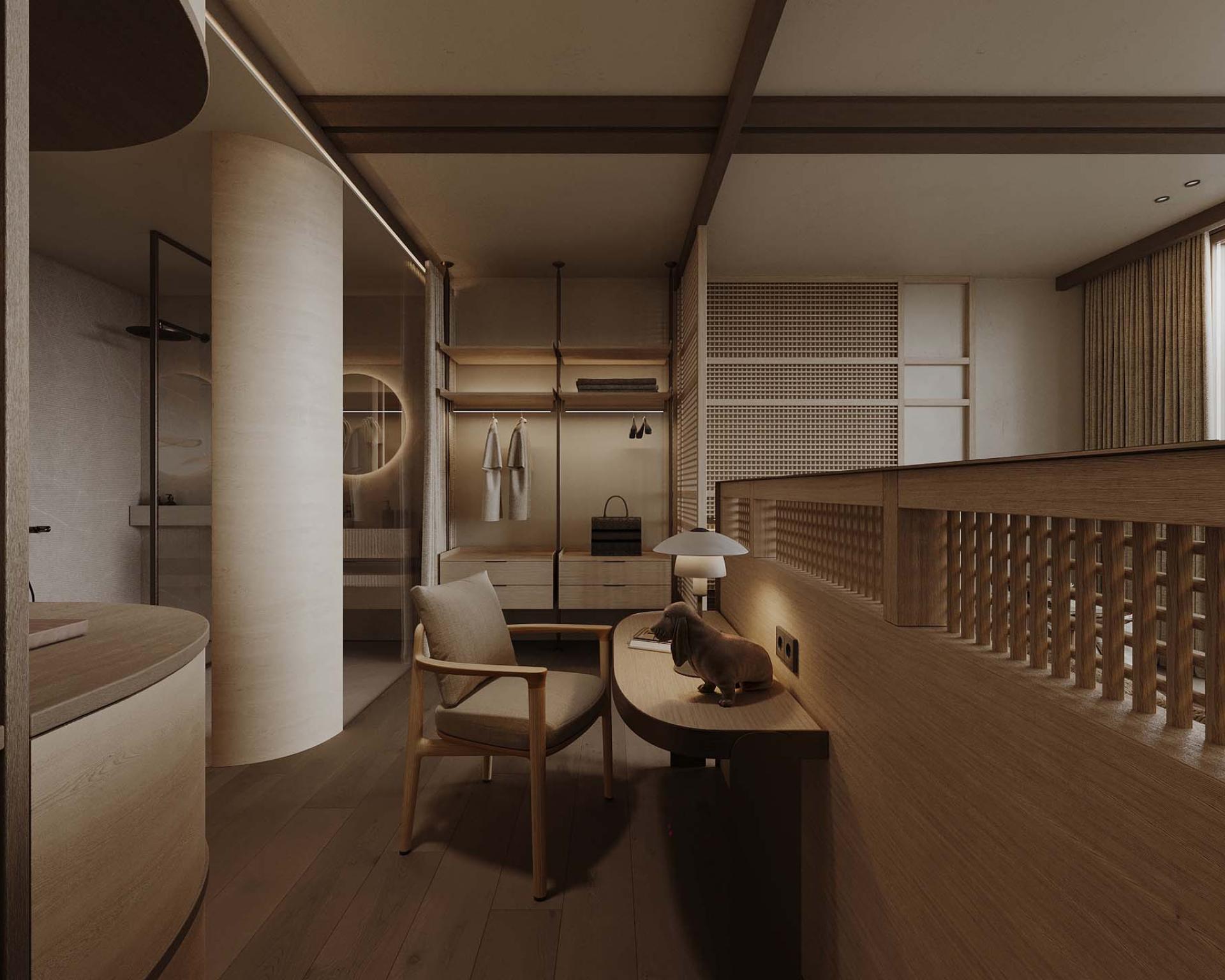 Modern eingerichtetes Zimmer im Hotel Monika mit Bergblick