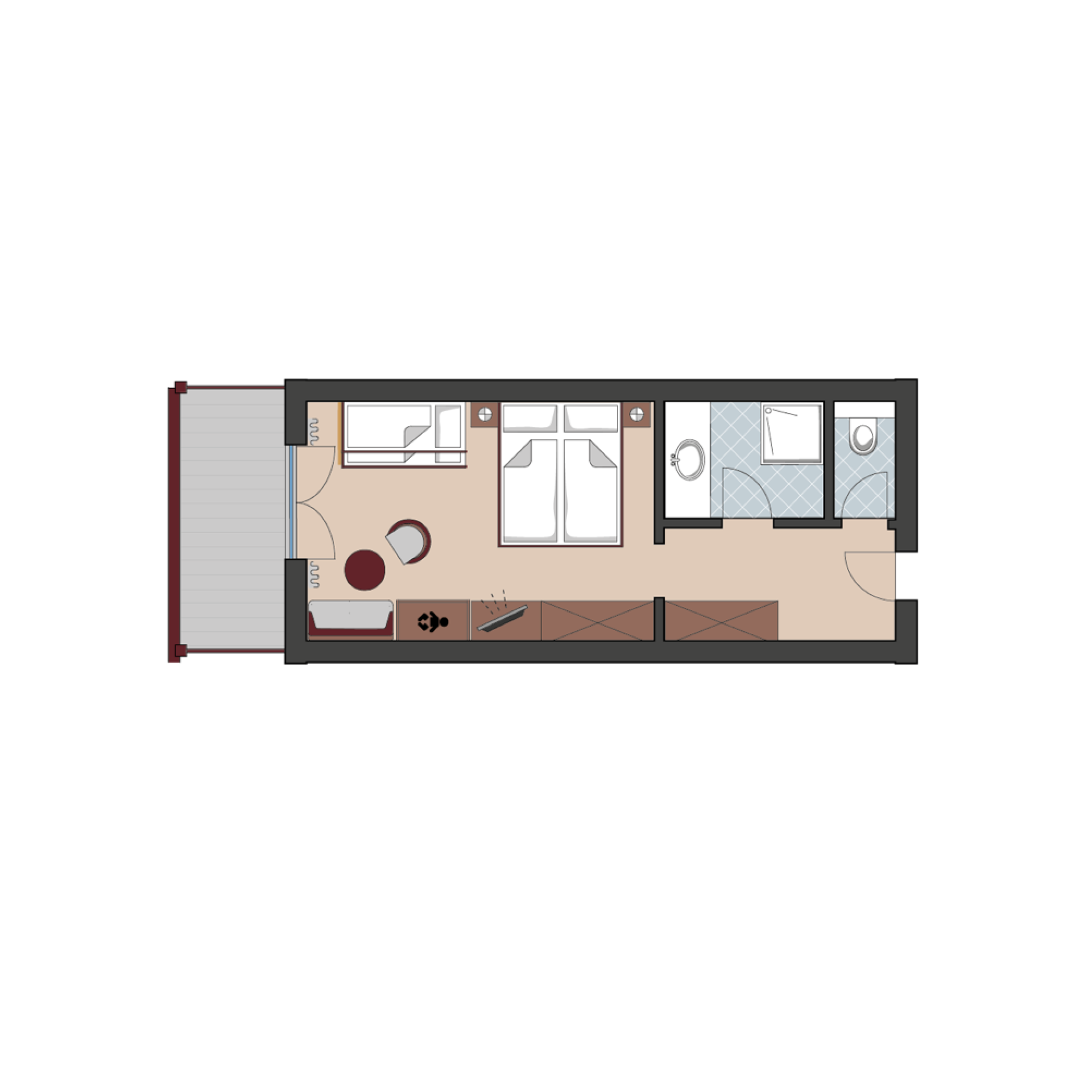 Floor plan of a holiday apartment at Familienresort Buchau with balcony and bathroom