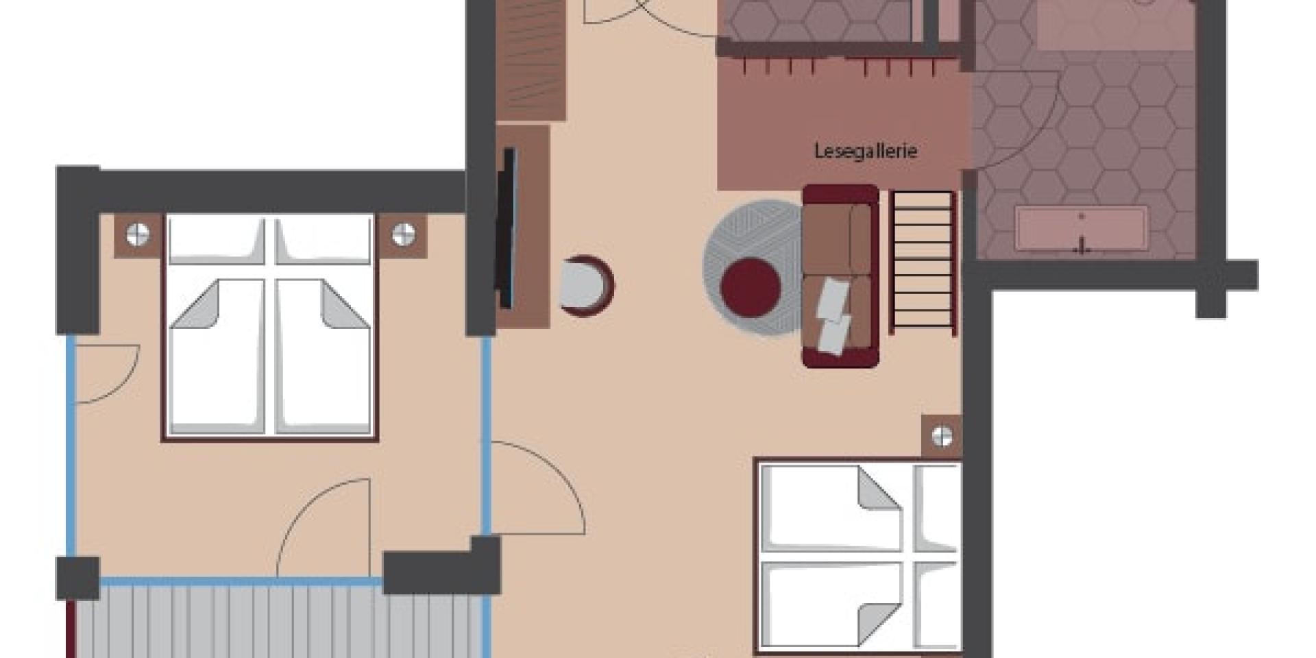 Floor plan of a family resort Buchau apartment with two bedrooms and balcony