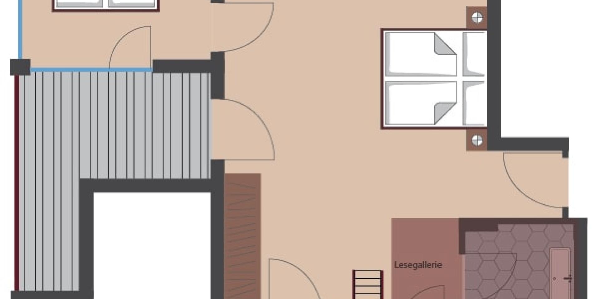 Floor plan of a family apartment at Familienresort Buchau with two bedrooms and bathroom