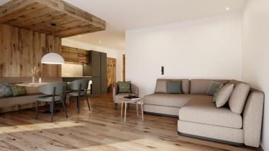 Laurena Wohnzimmer mit Küche und gemütlicher Couch