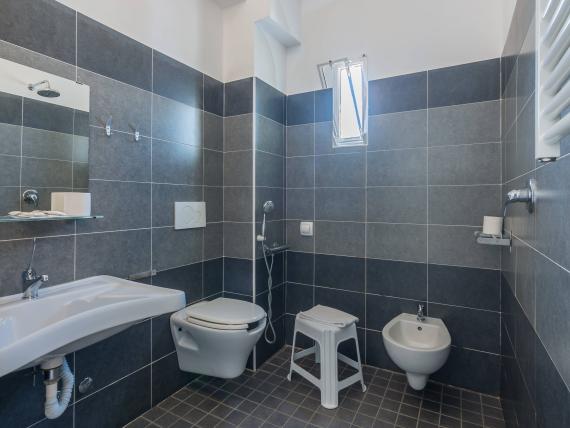 Bagno moderno con piastrelle grigie senza fiori