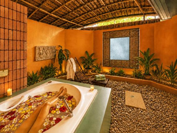 Spa jacuzzi area in Deluxe Villa at Mangosteen Resort