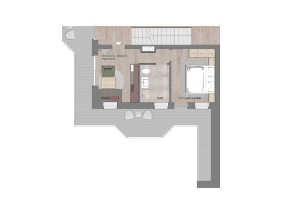 Grundriss der Wohnung Hochfeldhof mit Schlafzimmer, Wohnzimmer und Bad