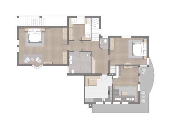 Grundriss Hochfeldhof Wohnung mit Schlafzimmern und Wohnbereich