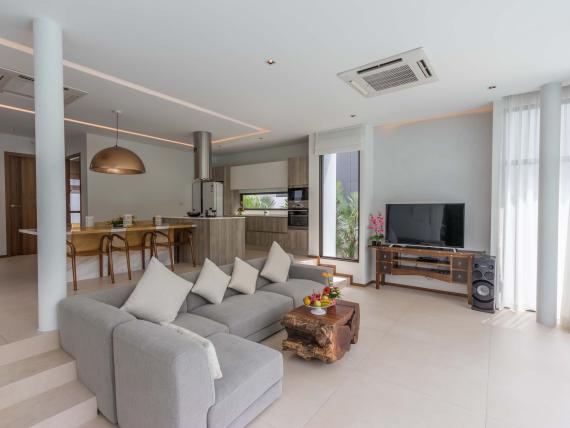 Modern living room and kitchen at The Mangosteen Ayurveda & Wellness Resort