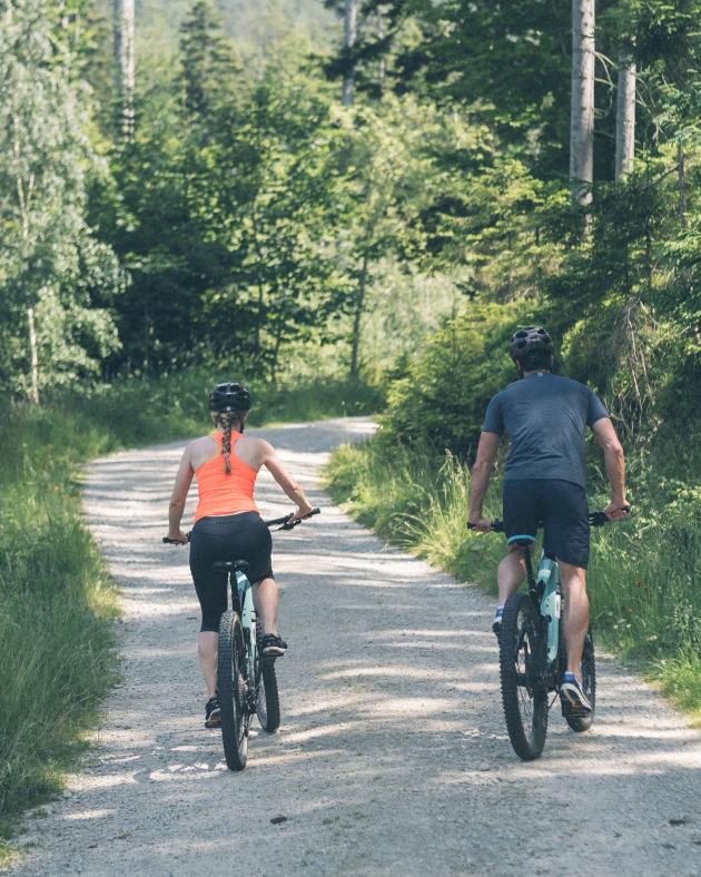 Zwei Radfahrer auf Waldweg in der Natur bei Eibl-Brunner